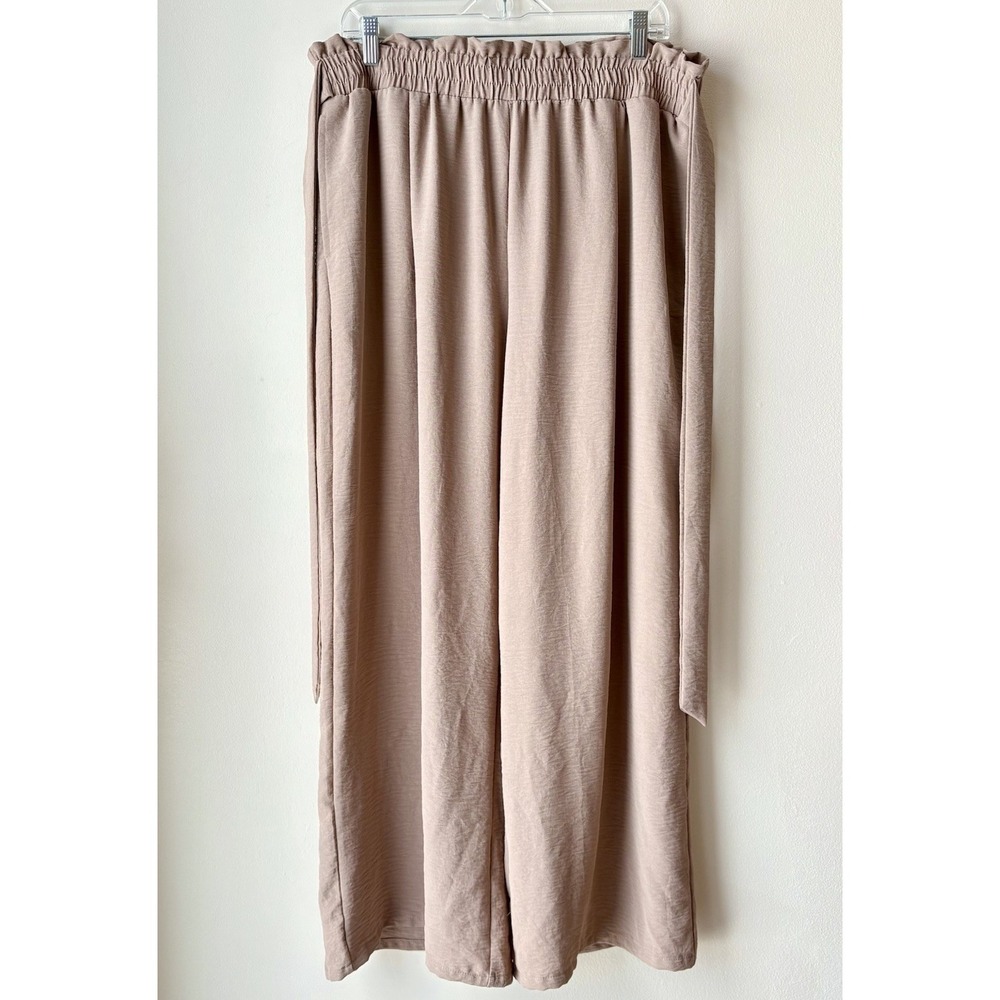 Your Style Wide Leg Pants 2XL Taupe Palazzo Belted Flowy Lightweight
